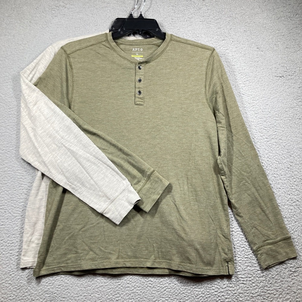 Apt. 9 Henley Shirts Mens XL Green Grey 2-Pack Premier Flex Long Sleeve  FLAW